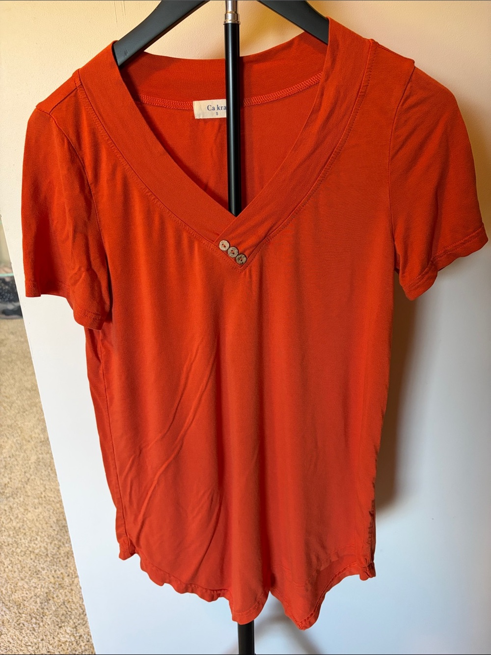 Casual V-Neck Short Sleeve Top by - Burnt Orange